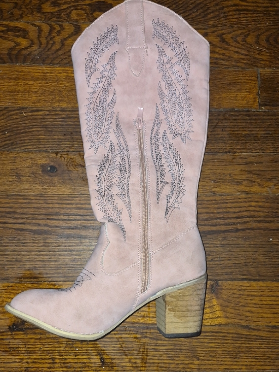 Shoes - Suede Pink Western  Boot with Embroidered Detail